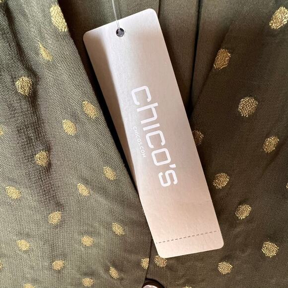 Chicos Blouse Womens Size 1/Medium Dark Olive Green Velvet Embroidered Flowers - Picture 10 of 16